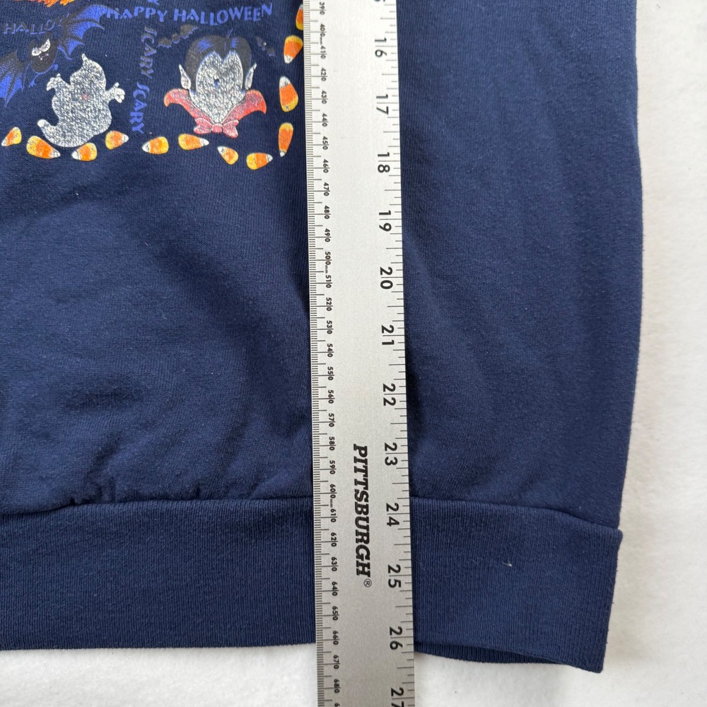 Vintage Morning Sun Halloween Collared Sweatshirt Navy Blue Pumpkin Cat 1X USA - Picture 7 of 7
